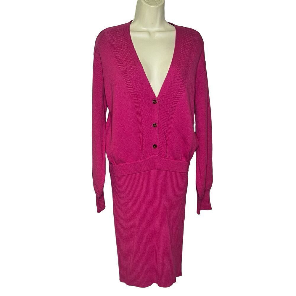 TOCCIN NY Felicity Long Sleeve Ribbed Sweater Dress in Fuchsia NWT Size Medium